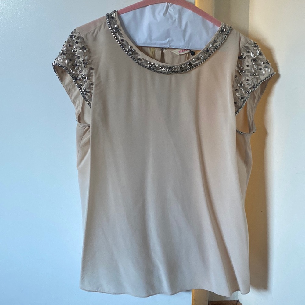 REBECCA TAYLOR silk beaded blouse ✨ nude size 6 NEW YEAR, CHRISTMAS top blush